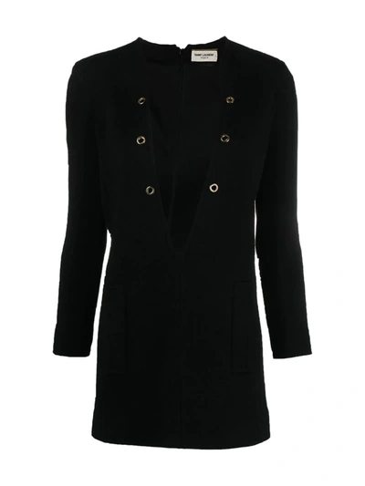 Shop Saint Laurent Plunging V-neck Dress In Black
