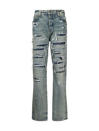 Shop Amiri Distressed Straight-leg Jeans In Blue