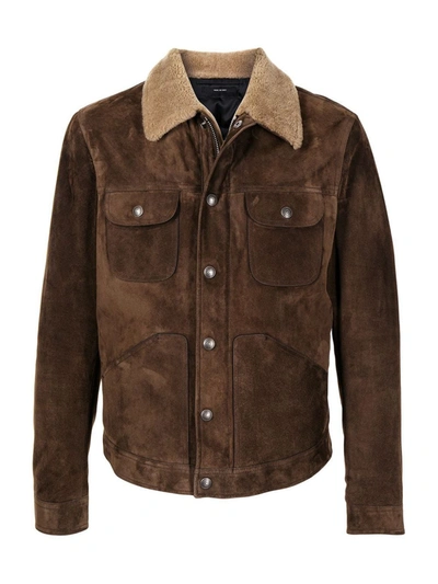 Shop Tom Ford Collared Suede Jacket In Brown