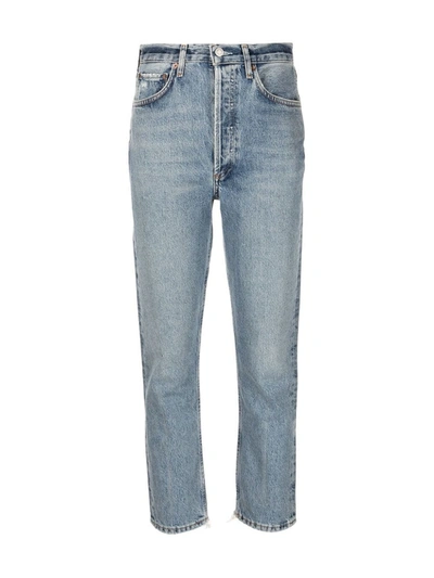 Shop Agolde Riley High-rise Cropped Jeans In Blue