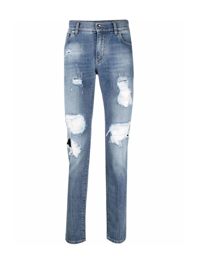 Shop Dolce & Gabbana Logo-plaque Skinny-fit Jeans In Blue