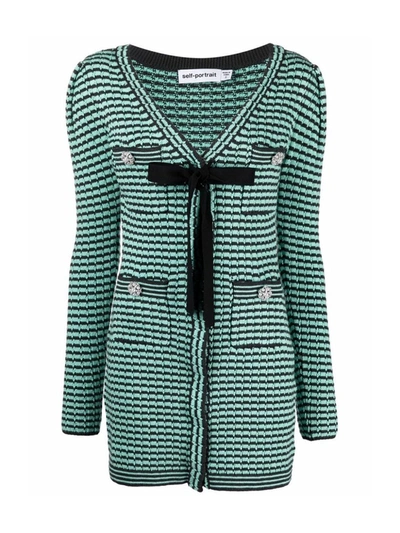 Shop Self-portrait Bow-detail Knitted Dress In Green