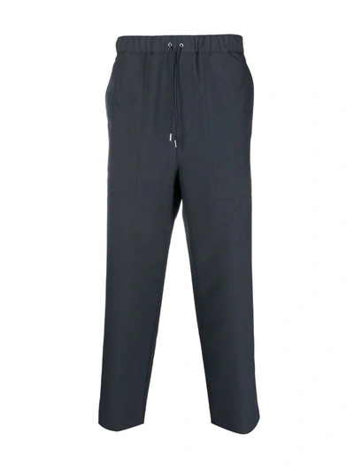 Shop Oamc Cropped Drawstring Trousers In Blue