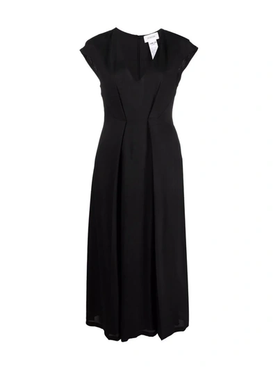 Shop Sportmax Pleated V-neck Maxi Dress In Black
