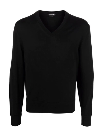 Shop Tom Ford V-neck Fine-knit Jumper In 黑色