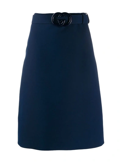 Shop Gucci Gg Belt A-line Skirt In Blau