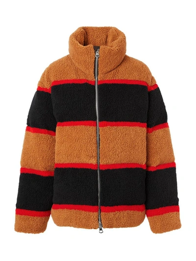 Shop Burberry Colour Block Fleece Jacquard Padded Jacket In Braun