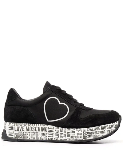 Shop Love Moschino Heart-print Sneakers In Schwarz