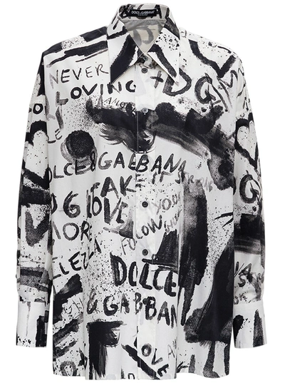 Shop Dolce & Gabbana Graffiti Print Shirt In White