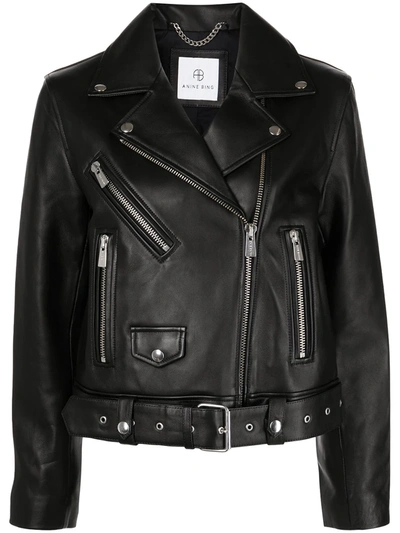 Shop Anine Bing Benjamin Leather Biker Jacket In 黑色