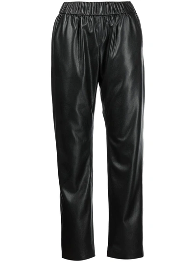 Shop Anine Bing Leather-effect Elasticated Pants In 黑色