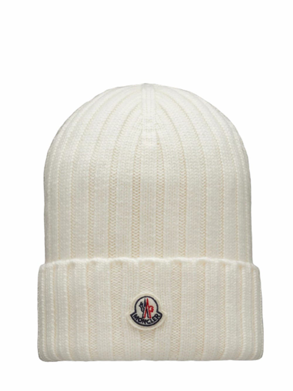 Moncler Ribbed-knit Logo-patch Beanie In 030 White | ModeSens
