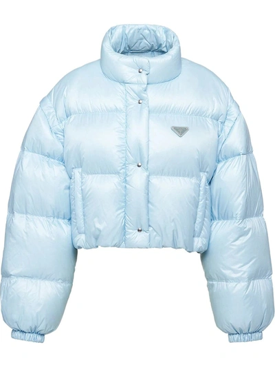 Shop Prada Blue Ciré Nylon Puffer Jacket