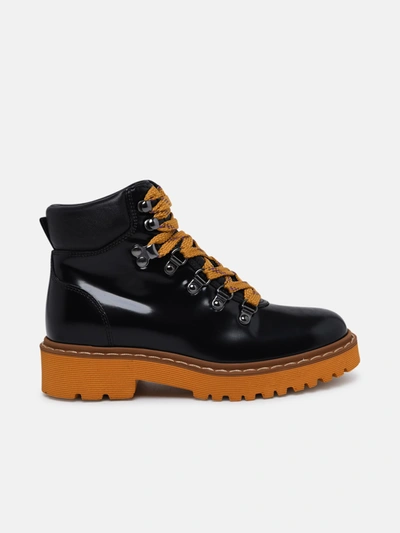 Shop Hogan Black Abraded Leather Hiking Boots