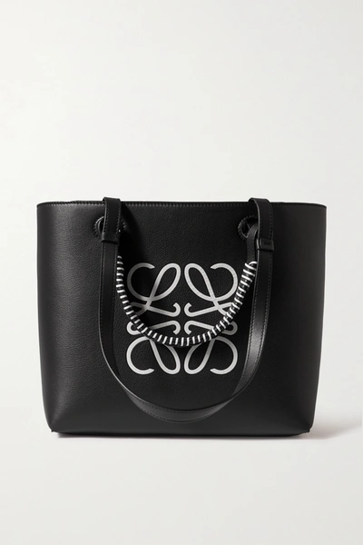 Shop Loewe Anagram Small Debossed Printed Leather Tote In Black