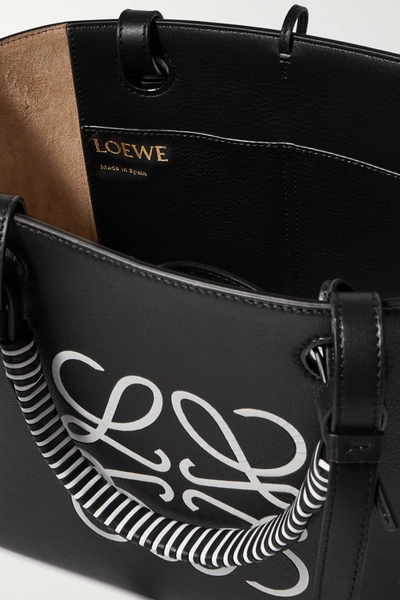 Shop Loewe Anagram Small Debossed Printed Leather Tote In Black
