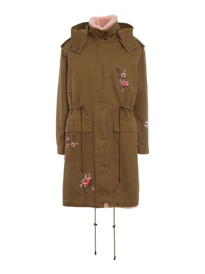 Shop Red Valentino Sweet Roses Print Parka In Army Green