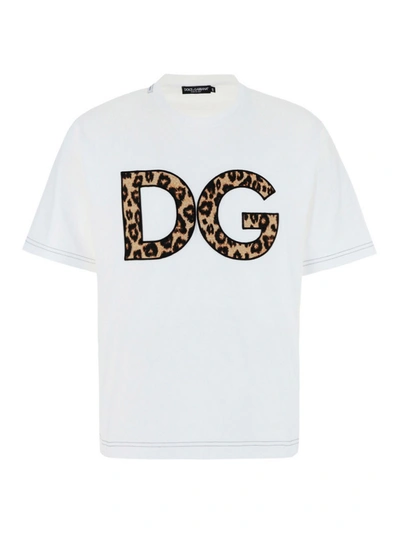 Shop Dolce & Gabbana Leo Print Dg Logo T-shirt In White