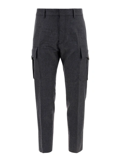 Shop Dsquared2 Fleece Wool Cargo Trousers In Dark Grey