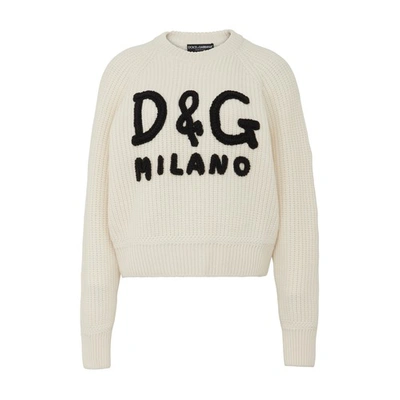 Shop Dolce & Gabbana Logo Sweater In Bianco Naturale