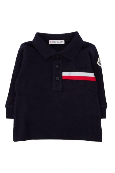 Shop Moncler Enfant Striped Detailed Polo Shirt In Navy