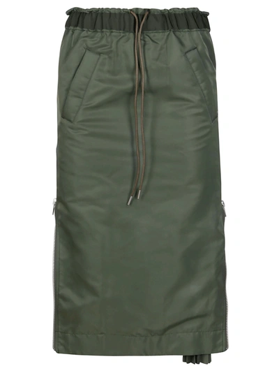 Shop Sacai Drawstring Midi Skirt In Green
