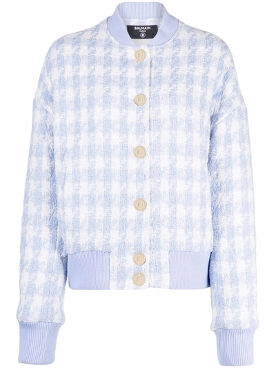 Shop Balmain Houndstooth Tweed Bomber Jacket In Weiss