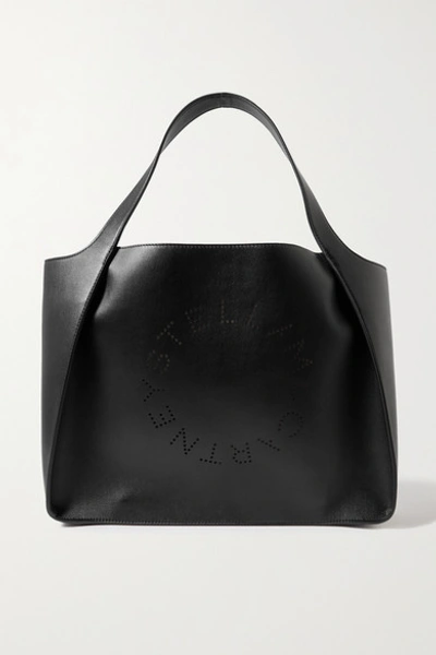 Shop Stella Mccartney + Net Sustain Medium Perforated Vegetarian Leather Tote In Black