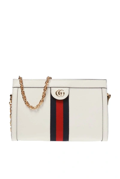 Shop Gucci Small White Ophidia Shoulder Bag In Beige,blue,white