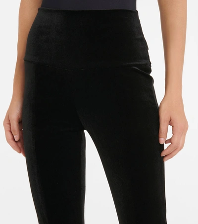Shop Norma Kamali Spat Stretch-velvet Leggings In Black
