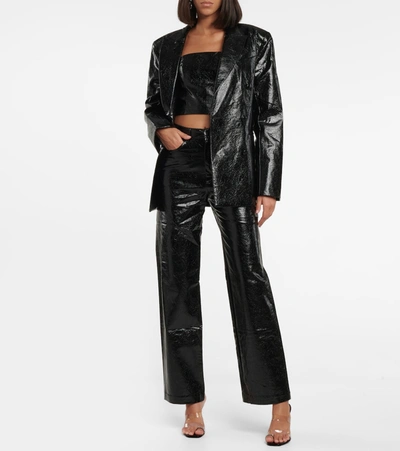 Rotate Birger Christensen Rotie Snake-effect Vegan Leather Straight-leg Pants In Black