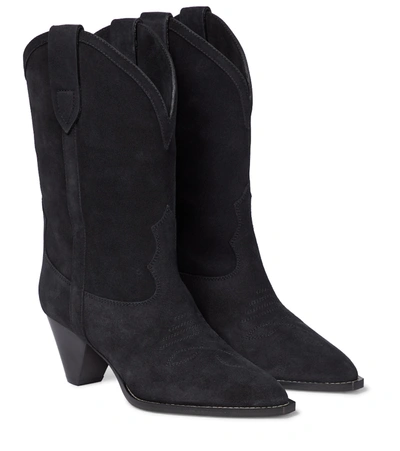 Shop Isabel Marant Luliette Suede Cowboy Boots In Faded Black