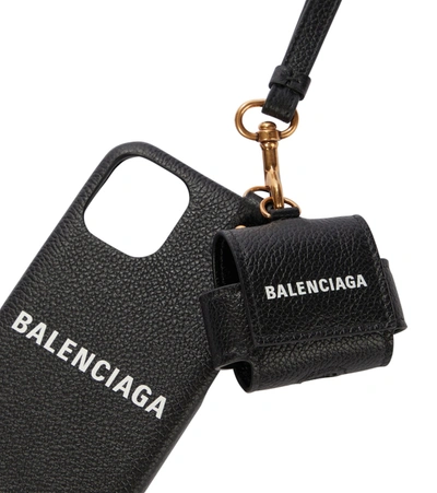 Shop Balenciaga Logo Leather Phone Case In Black