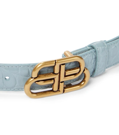 Shop Balenciaga Bb Croc-effect Leather Belt In Blue