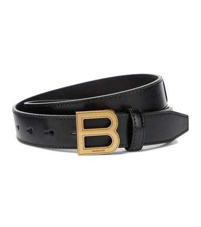 Shop Balenciaga Hourglass Leather Belt In Black