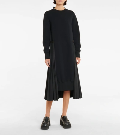 Shop Sacai Sponge Sweat Midi Dress In Black