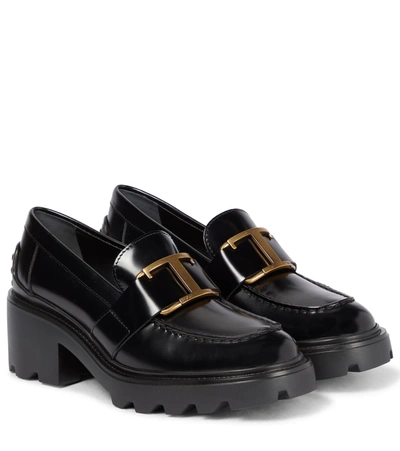 Shop Tod's Leather Platform Loafers In Black