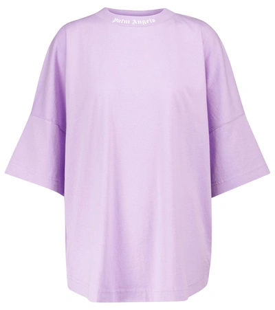 Shop Palm Angels Logo Oversized Cotton T-shirt In Purple