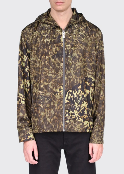 Shop Givenchy Men's 4g Animal-print Nylon Track Jacket In Brown Khaki