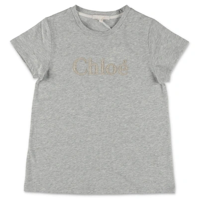 Shop Chloé Kids Logo Embroidered T In Grey