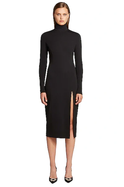 Wolford Black Amina Muaddi Edition Midi Turtleneck Slit Dress