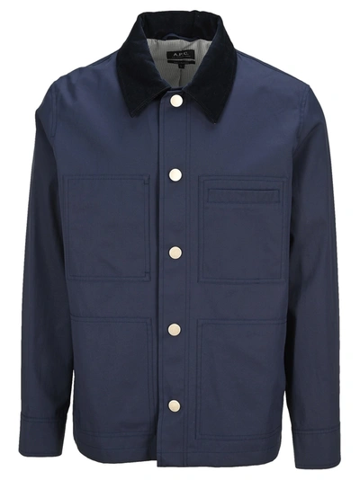Shop Apc A.p.c. Andre Buttoned Jacket In Navy