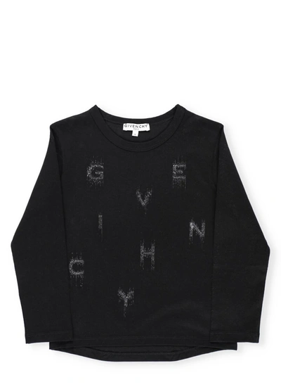 Shop Givenchy Kids Logo Print Crewneck Sweatshirt In Black