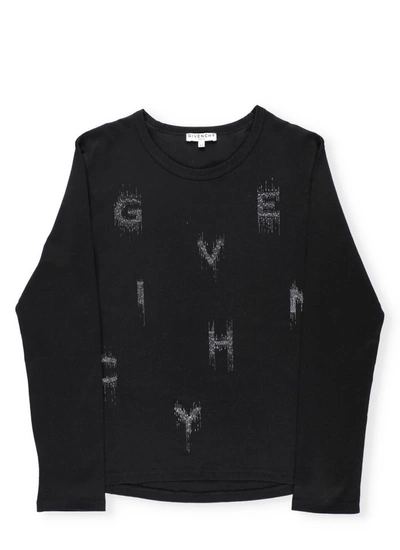 Shop Givenchy Kids Logo Print Crewneck Sweatshirt In Black