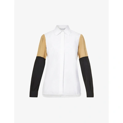 Shop Max Mara Badia Contrast-panel Cotton-poplin Shirt In Bianco Ottico