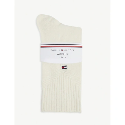 Tommy Hilfiger Logo-embroidered Wool-blend Socks In Cream | ModeSens