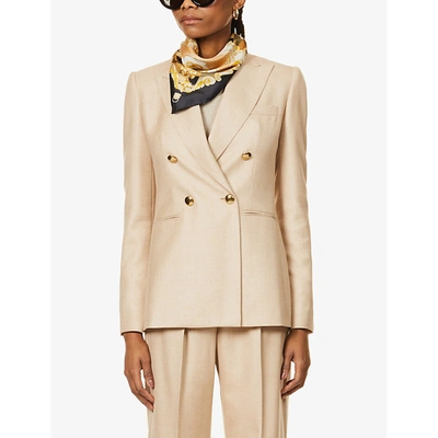 Shop Max Mara Lamine Double-breasted Wool-blend Blazer In Albino