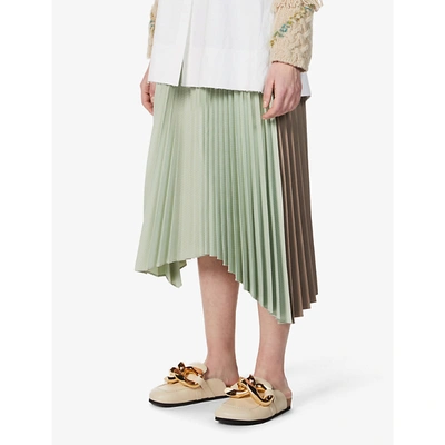 Shop Andersson Bell Joanna Asymmetrical Pleated Woven Midi Skirt In Jade Brown