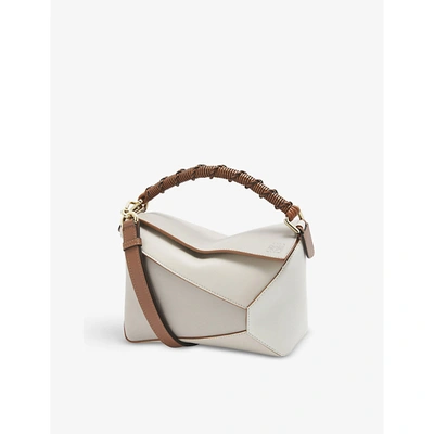 Shop Loewe Puzzle Edge Small Leather Shoulder Bag In Ghost/soft White