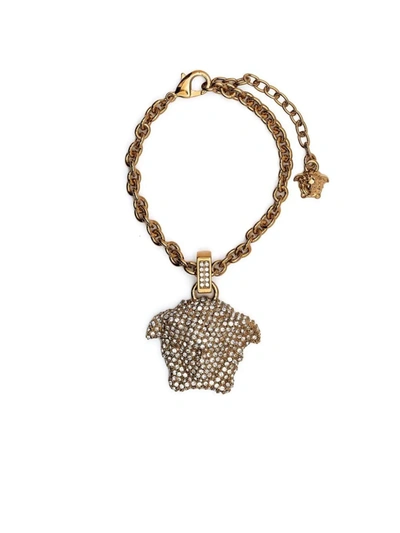 Shop Versace Crystal-embellished Medusa Charm Bracelet In Gold
